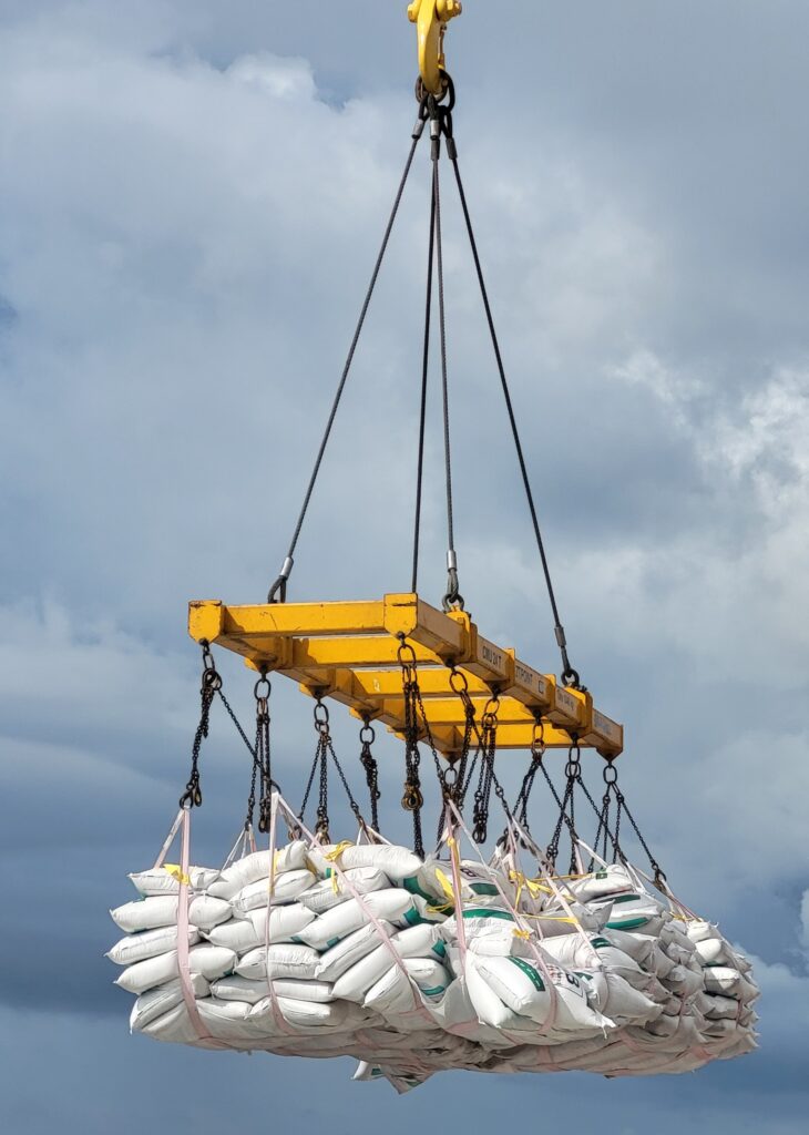Discharging bagged rice