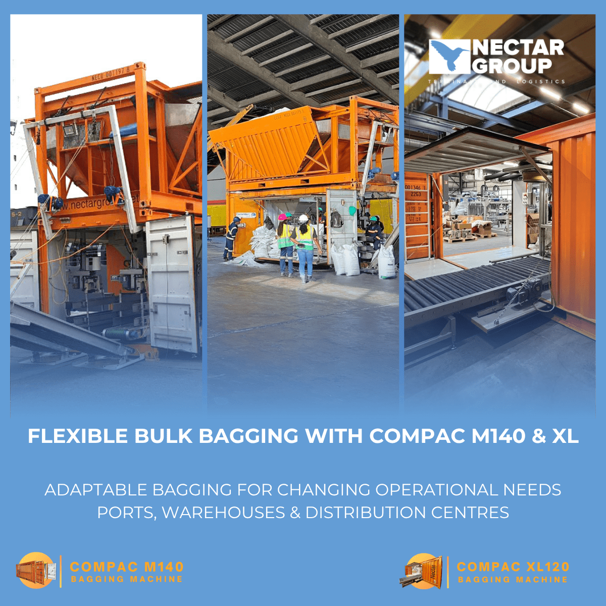 Flexible bulk bagging with Compac M140 and XL versions - with Nectar Group - Mobile Bagging Experts